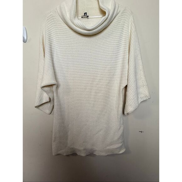 Talbots Ivory Cowl Neck Ribbed Knit Sweater Poncho Sleeve Size L - Picture 1 of 4